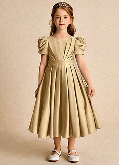 Azazie Miriam Robe Demoiselle D'honneur Fillette Robe Princesse en Mat Satiné Plissée Or image4