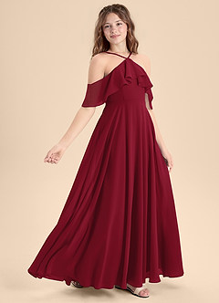Azazie Tessabelle Junior A-Linie Schulterfrei Chiffon Kleid Burgunderrot image3