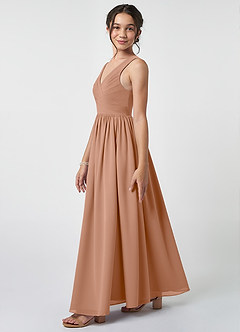 Azazie Keyla Junior Abito A-Line in Chiffon Plissettato Champagne Rosa image3