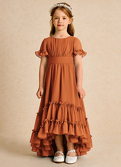 Azazie Kass Flower Girl Dresses Cinnamon A-Line Pleated Chiffon Dress image4