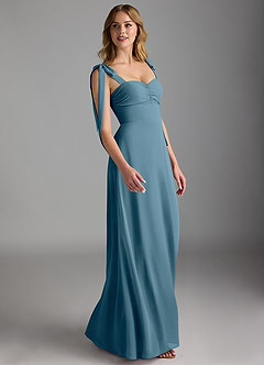 Azazie Lizet Brautjungfernkleider A-Linie Herzausschnitt Chiffon Kleid Bermudablau image3