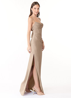 Azazie Mai Bridesmaid Dresses Taupe Sheath Pleated Chiffon Dress image3