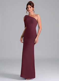 Azazie Rinna Bridesmaid Dresses Cabernet Mermaid One Shoulder Chiffon Dress image3