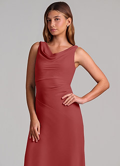 Azazie Nerine Bridesmaid Dresses Rust A-Line Pleated Chiffon Dress image6