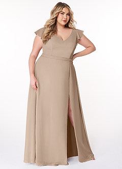 Azazie Claudine Bridesmaid Dresses Taupe A-Line Flutter Sleeve Chiffon Dress image9