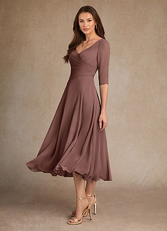 Azazie Durant Vestidos para mãe da noiva Vestido Café Expresso de Chiffon de Linha A com Plissado image1