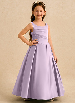 Azazie Audrey Flower Girl Dresses Frosted Lilac A-Line Pleated Matte Satin Dress image4
