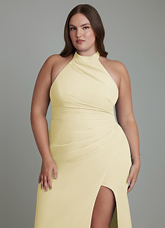 Azazie Jemma Bridesmaid Dresses Lemon Sorbet Sheath Pleated Chiffon Dress image13