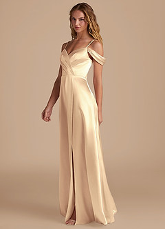 Azazie Ocean Robes de demoiselle d'honneur Robe Trapèze en Satiné métallisé Épaule décolletée Or image4