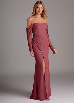Azazie Hallie Bridesmaid Dresses Merlot Mermaid Long Sleeve Chiffon Dress image4