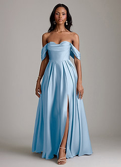 Azazie Loisa Brudtärnklänningar Klä av A-Linje i Stretch Satin Av axeln Puderblå image7