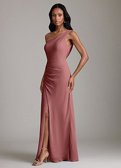 Azazie Madelyn Vestidos de damas de honor Vestido de Amatista de Gasa de Corte Sirena Convertible con Hombro unilateral image6