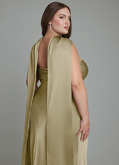 Azazie Saylor Brautjungfernkleider Meerjungfrau-Linie Schulterfrei Stretch-Satin Kleid Moosgrün image19