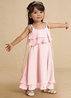 Azazie Temi Flower Girl Dresses Blushing Pink A-Line Spaghetti Strap Chiffon Dress image8