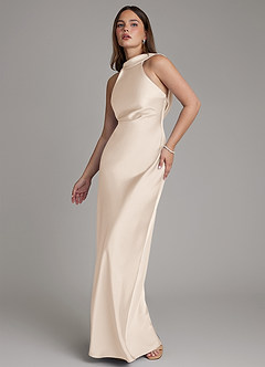 Azazie Dimitra Bridesmaid Dresses White Alabaster A-Line Pleated Stretch Satin Dress image4