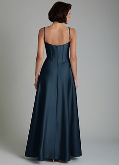 Azazie Nona Bridesmaid Dresses Dark Navy A-Line Pleated Stretch Satin Dress image2