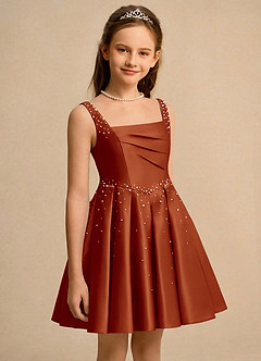 Azazie Jello Flower Girl Dresses Paprika Ball-Gown Pleated Matte Satin Dress image3