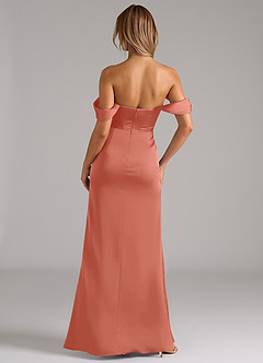Azazie Johana Robes de demoiselle d'honneur Robe Sirène Convertible en Satin extensible Épaule décolletée Rose Saumon image4