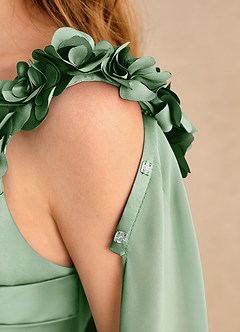 Azazie Rosita Junior Formal Robe Demoiselle D'honneur Fillette Robe Trapèze en Mat Satiné Plissée Matcha image7