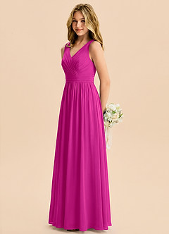 Azazie Kora Junior Fuchsia A-Line Pleated Chiffon Dress image1