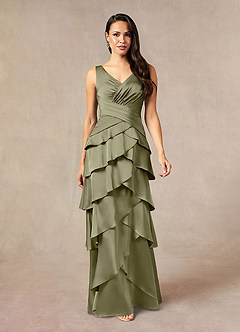 Azazie Viola Mother of the Bride Dresses Pistachio A-Line Pleated Stretch Satin Dress image2