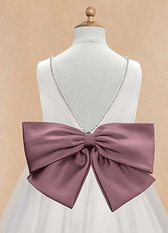 Azazie Seline Flower Girl Dresses Ivory Vintage Mauve A-Line Bow Tulle Dress image9
