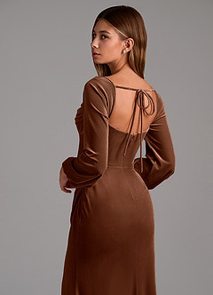 Azazie Charissa Bridesmaid Dresses Umber Sheath Long Sleeve Velvet Dress image2