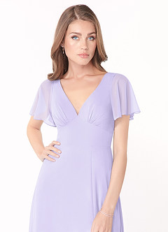 Azazie Kimber Bridesmaid Dresses Lilac A-Line Flounce Sleeve Chiffon Dress image8