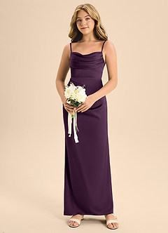Azazie Mai Junior A-Linie Herzausschnitt Stretch-Satin Kleid Pflaume image4