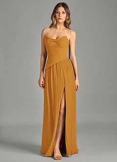 Azazie Becka Bridesmaid Dresses Butterscotch A-Line Strapless Chiffon Dress image3
