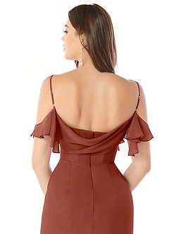 Azazie Emeralda Brautjungfernkleider Etui Schulterfrei Chiffon Kleid Rotbraun image5