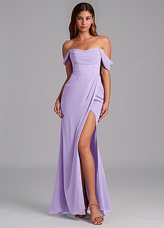 Azazie Johana Robes de demoiselle d'honneur Robe Sirène Convertible en Mousseline de soie Épaules dénudées Lilas image3