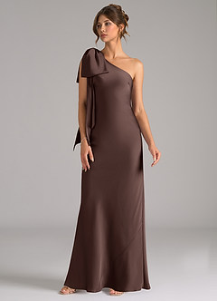Azazie Capri Bridesmaid Dresses Ganache Mermaid One Shoulder Stretch Satin Dress image4