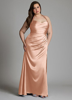 Azazie Destiny Vestidos de damas de honor Vestido Oro Rosa de Satén Elástico de Corte Sirena con Escote corazón image11