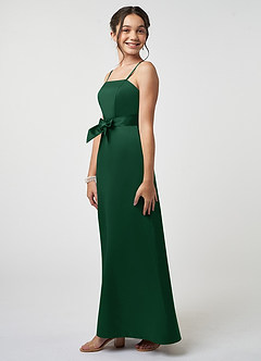 Azazie Anina Junior Robe Trapèze en Satin extensible Arc Vert Foncé image4