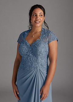 Azazie Junie Mère de la mariée Robes Robe Trapèze en Mousseline de soie Dentelle Violet Crépusculaire image10