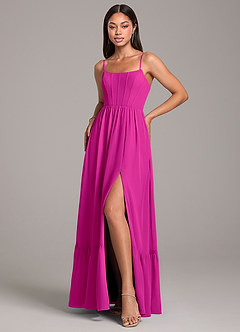 Azazie Kailee Bridesmaid Dresses Fuchsia A-Line with Pockets Chiffon Dress image5