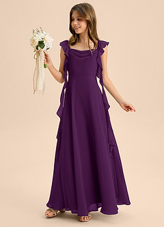 Azazie Carmin Junior Klä av A-Line i Chiffong Rynkad image3