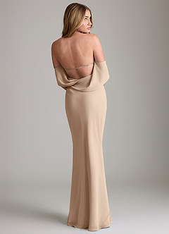 Azazie Lusinda Robes de demoiselle d'honneur Robe Sirène Convertible en Mousseline de soie Épaule décolletée Taupe image2