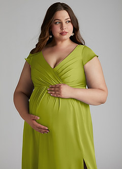 Azazie Allessia Maternity Bridesmaid Dresses A-Line Pleated Stretch Satin Floor-Length Dress image13