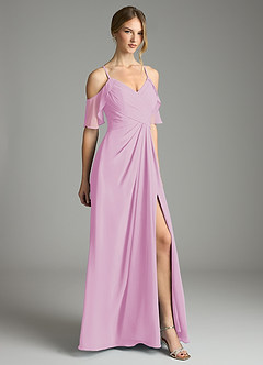 Azazie Dakota Bridesmaid Dresses Candy Pink A-Line V-Neck Pleated Chiffon Dress image5