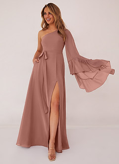 Barbie ♥ Azazie Bridesmaid Dresses Cedar Rose A-Line Long Sleeve Chiffon Dress image1