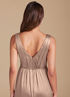 Azazie Tanicia Bridesmaid Dresses Taupe A-Line Pleated Metallic Satin Dress image5