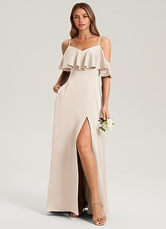 Azazie Jean Robes de demoiselle d'honneur Robe Trapèze en Satin extensible Épaule décolletée Albâtre Blanc image3