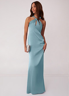 Barbie ♥ Azazie Bridesmaid Dresses Moody Blue Sheath Stretch Satin Dress image3