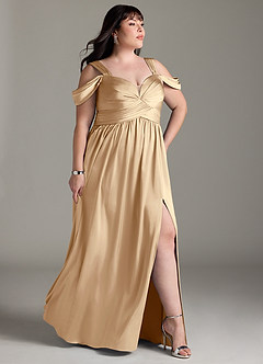 Azazie Lianne Jurken voor bruidsmeisjes Jurk van Stretch Satijn met A-Lijn Off the Shoulder Champagne image12