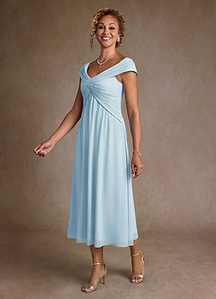 Azazie Mirta Suknie dla Matki Panny Młodej Linia A Pofałdowany Kwiatowe wypalenie Długość herbaty Sukienka image4