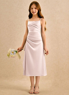 Azazie Canna Girls Formal Blumenmädchenkleider A-Linie Plissee Stretch-Satin Kleid Zartrosa image5