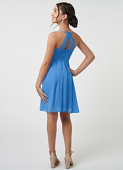 Azazie Ginny Junior Blue Jay A-Line Pleated Chiffon Dress image4