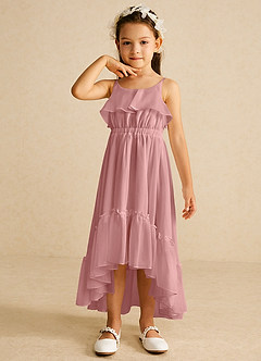 Azazie Karmen Flower Girl Dresses Dusty Rose A-Line Ruched Chiffon Dress image4